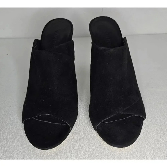 $295 Vince Heath Black Suede Cross Strap Mules Sandals Size 8 - Picture 2 of 9